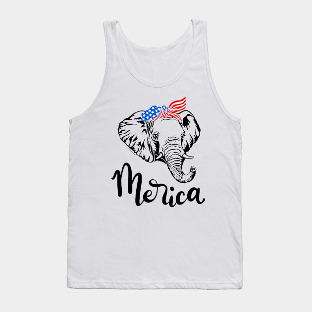 Merica American Republican Patriotic Elephant USA Flag Bandana Tank Top by DoubleBrush